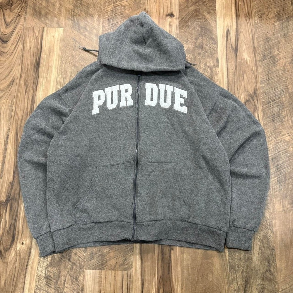 Vintage Y2K 90s Purdue University Zip Up Jacket Hoodie Gray Made In USA